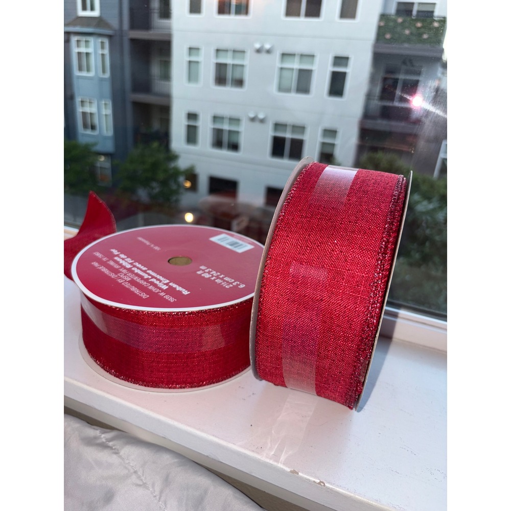 Celebrate It Red Wired Jumbo Ribbon Faux Burlap Christmas Holiday Decor 2 Rolls